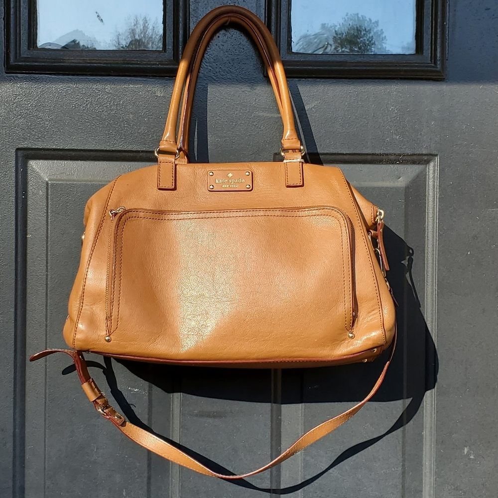 Kate Spade, New York, Cognac Baxter Street, Convertible Leather Satchel Bag